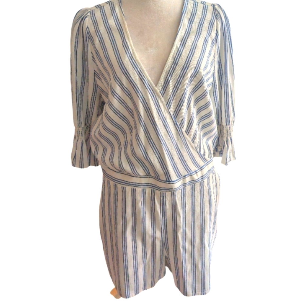 BEBE Blue & White Striped Romper Shorts Size 14 - Picture 4 of 14